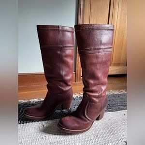 Frye cognac leather pull on boots